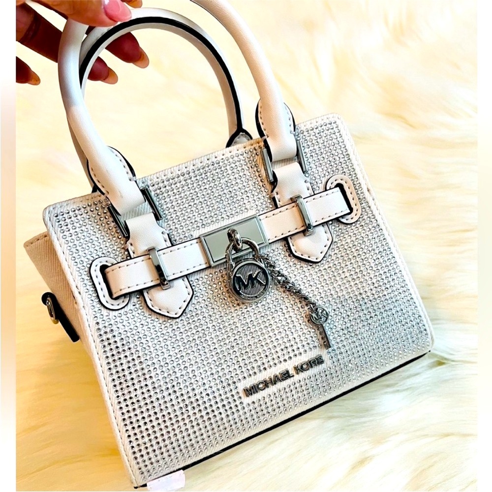 NWOT Michael Kors Hamilton XS Crystal Embellished Washed Denim Satchel - Picture 2 of 8